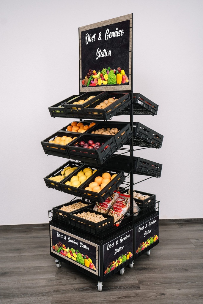 [01-07-105-00022] Freestanding Mobile Station - Double - Fruit and Vegetables