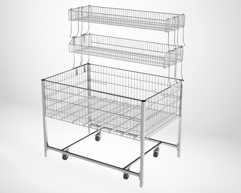 [01-05-105-00034] Mobile Promotion Wire Table with Stacking Baskets