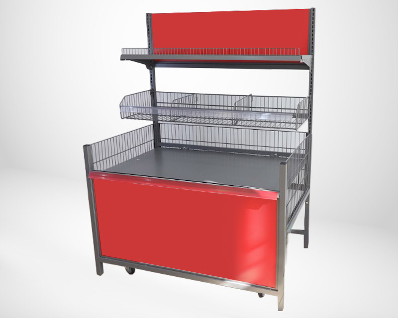 [01-05-105-00035] Mobile Promotion Tower Table with Height-Adjustable Shelf