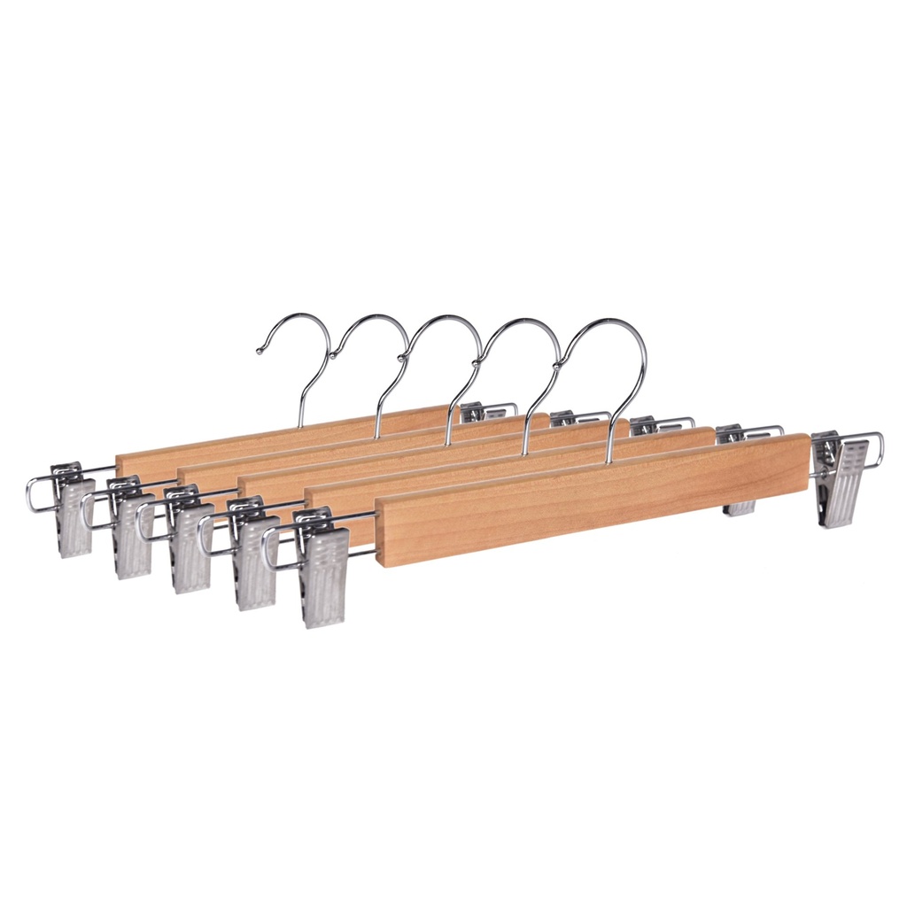 [01-08-115-00053] Adjustable Clips Wooden Trouser Hangers