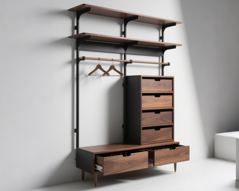 [01-03-105-00073] Wall-Mounted Shelves with Drawers & Rails