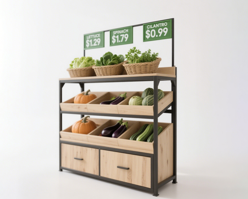 [02-10-204-00017] Vegetable Grocery Display Rack with Baskets