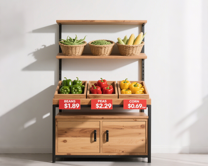 [02-10-204-00018] Vegetable Grocery Display with Cabinet