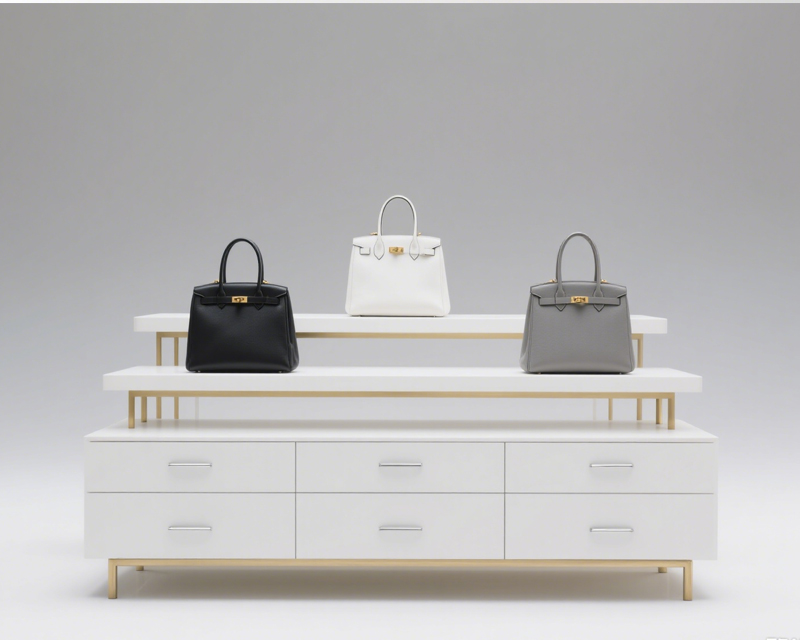 Luxury Handbag Display Gondola with Shelves & Drawers