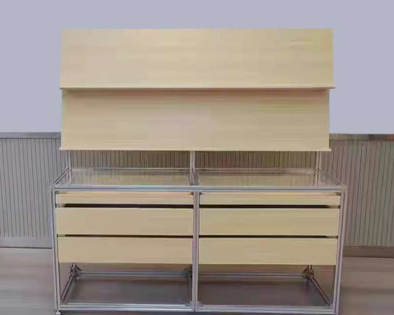 Glass-Top Display Cabinet with Shelves and Drawers